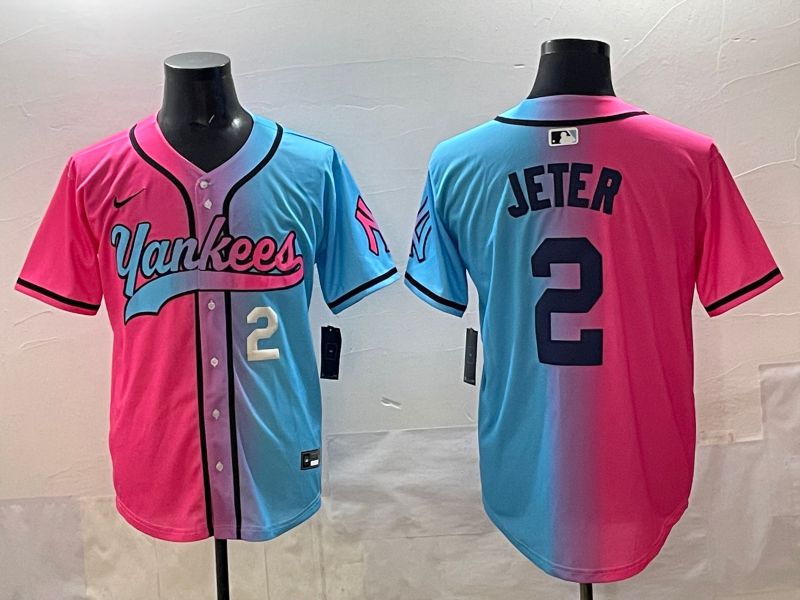 Men New York Yankees #2 Jeter Blue pink Game 2025 Nike MLB Jersey style 005